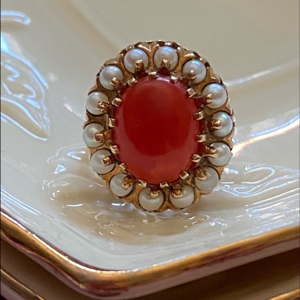 14 KARAT GOLD ANTIQUE RING SIZE 6 CORAL - Picture 6 of 11